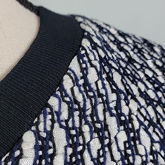 Tory Burch Marbled Woven Tweed V-Neck A-Line Black White Navy Dress 0 - Picture 3 of 15